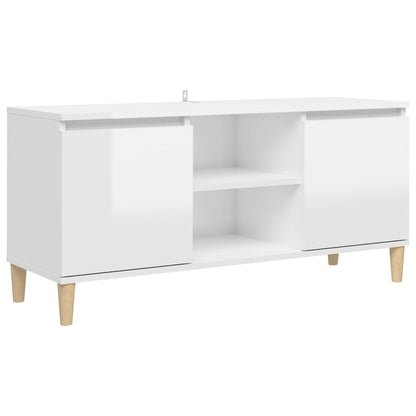 Tv-meubel met houten poten 103,5x35x50 cm hoogglans wit Hoogglans wit