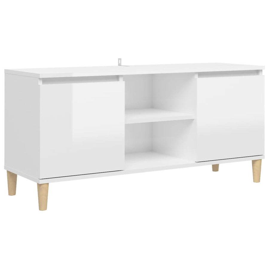 Tv-meubel met houten poten 103,5x35x50 cm hoogglans wit Hoogglans wit