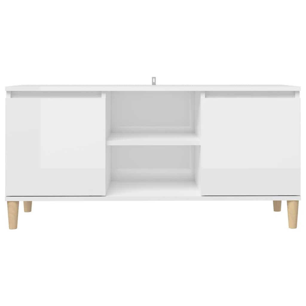 Tv-meubel met houten poten 103,5x35x50 cm hoogglans wit Hoogglans wit