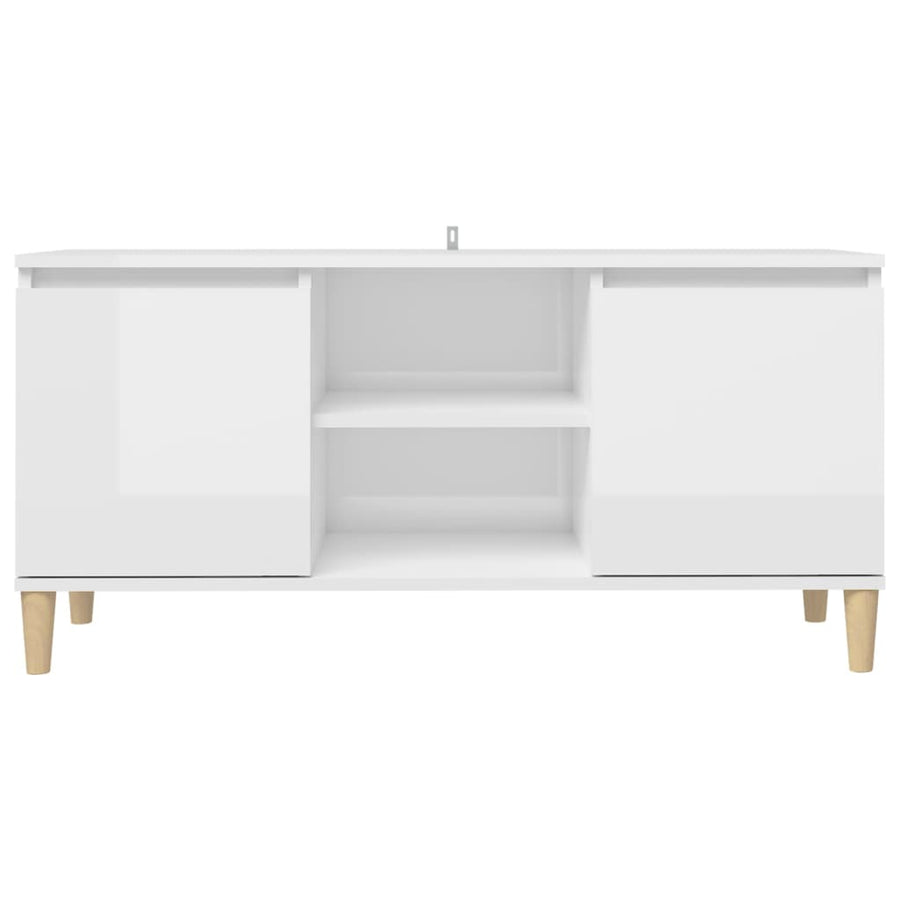 Tv-meubel met houten poten 103,5x35x50 cm hoogglans wit Hoogglans wit