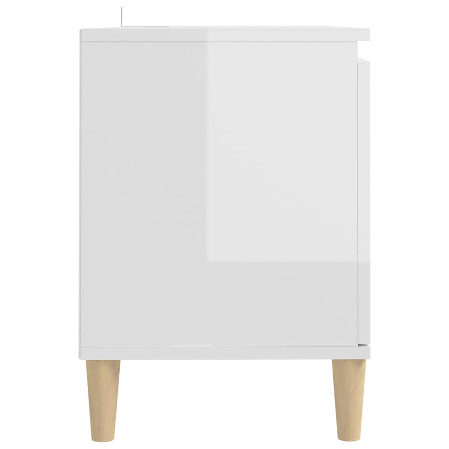 Tv-meubel met houten poten 103,5x35x50 cm hoogglans wit Hoogglans wit