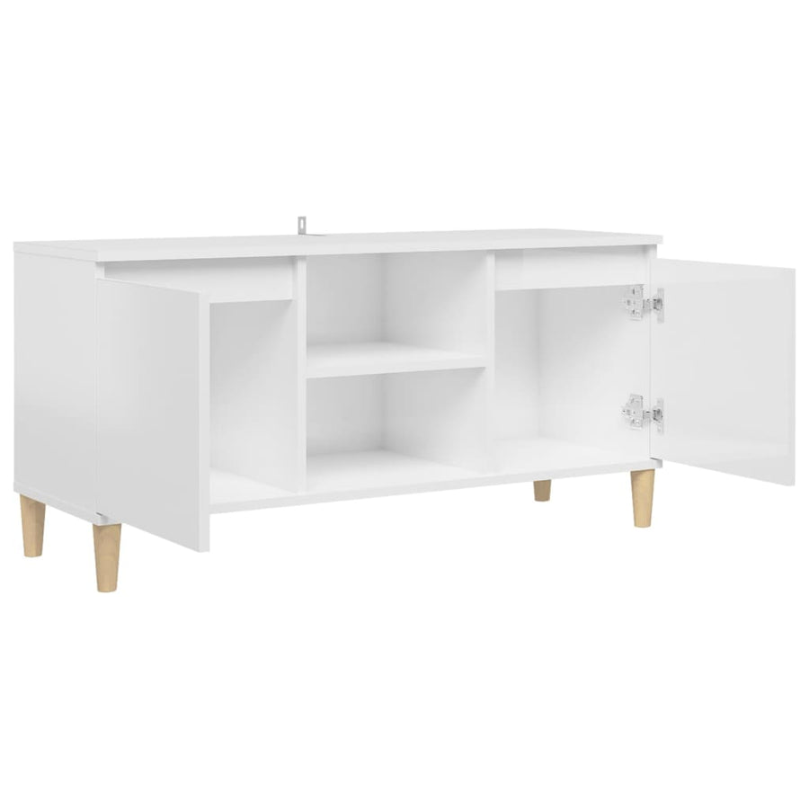 Tv-meubel met houten poten 103,5x35x50 cm hoogglans wit Hoogglans wit