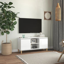 Tv-meubel met houten poten 103,5x35x50 cm hoogglans wit Hoogglans wit