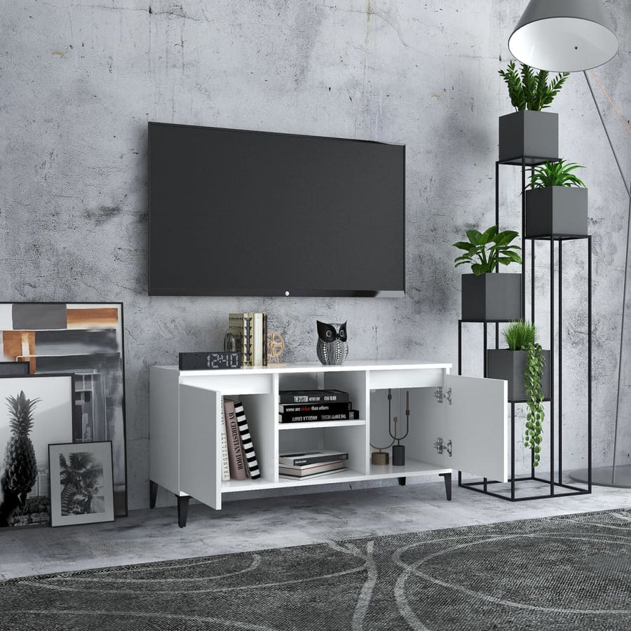 Tv-Meubel Met Metalen Poten 03,5X35X50 Cm Wit