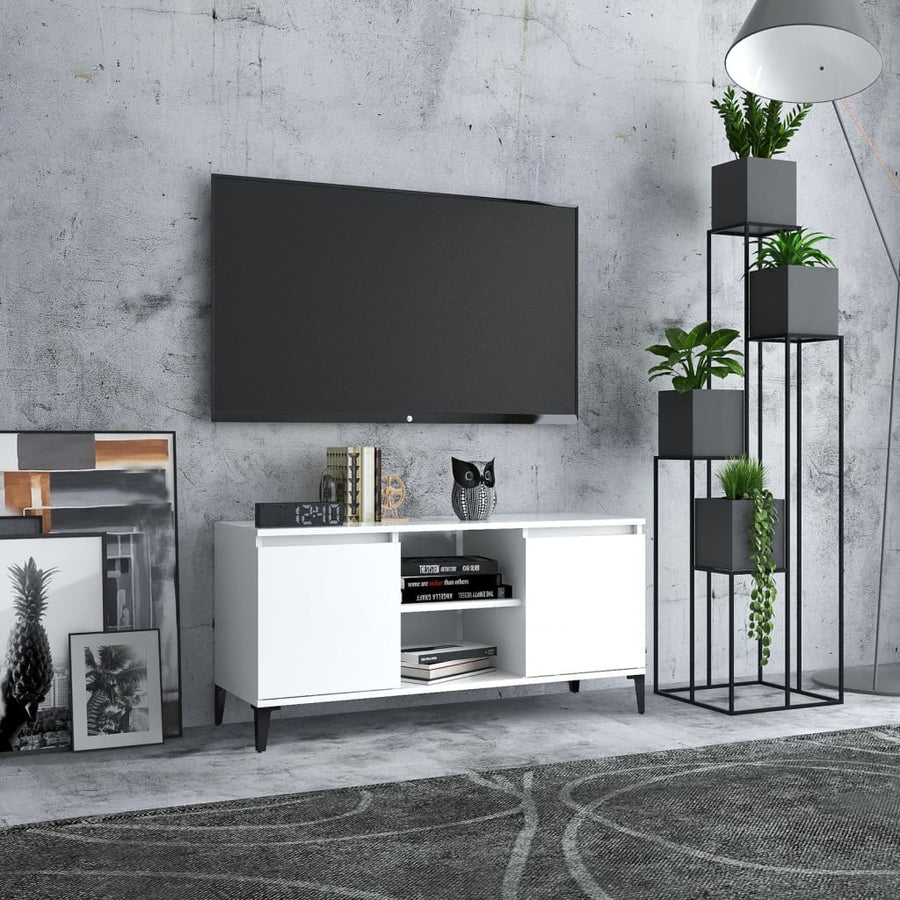 Tv-Meubel Met Metalen Poten 03,5X35X50 Cm Wit