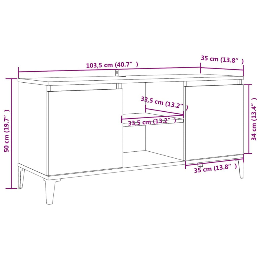 Tv-meubel met metalen poten 103,5x35x50 cm sonoma eikenkleurig Sonoma eiken