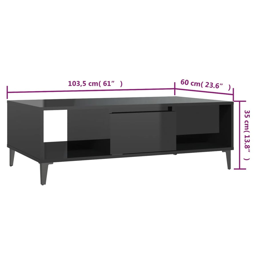 Salontafel 03,5X60X35 Cm Spaanplaat Hoogglans zwart