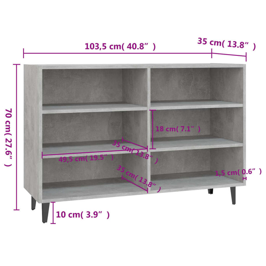 Dressoir 103,5x35x70 cm spaanplaat betongrijs Betongrijs
