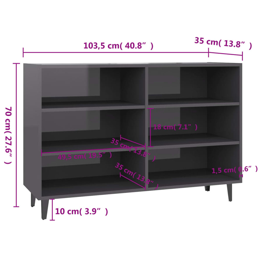 Dressoir 103,5x35x70 cm spaanplaat hoogglans grijs Hoogglans grijs