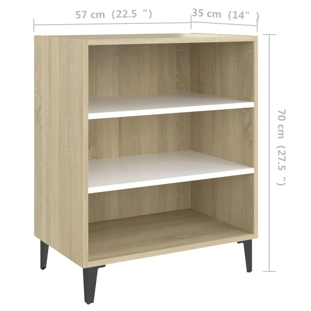 Dressoir 57x35x70 cm bewerkt hout wit en sonoma eikenkleurig
