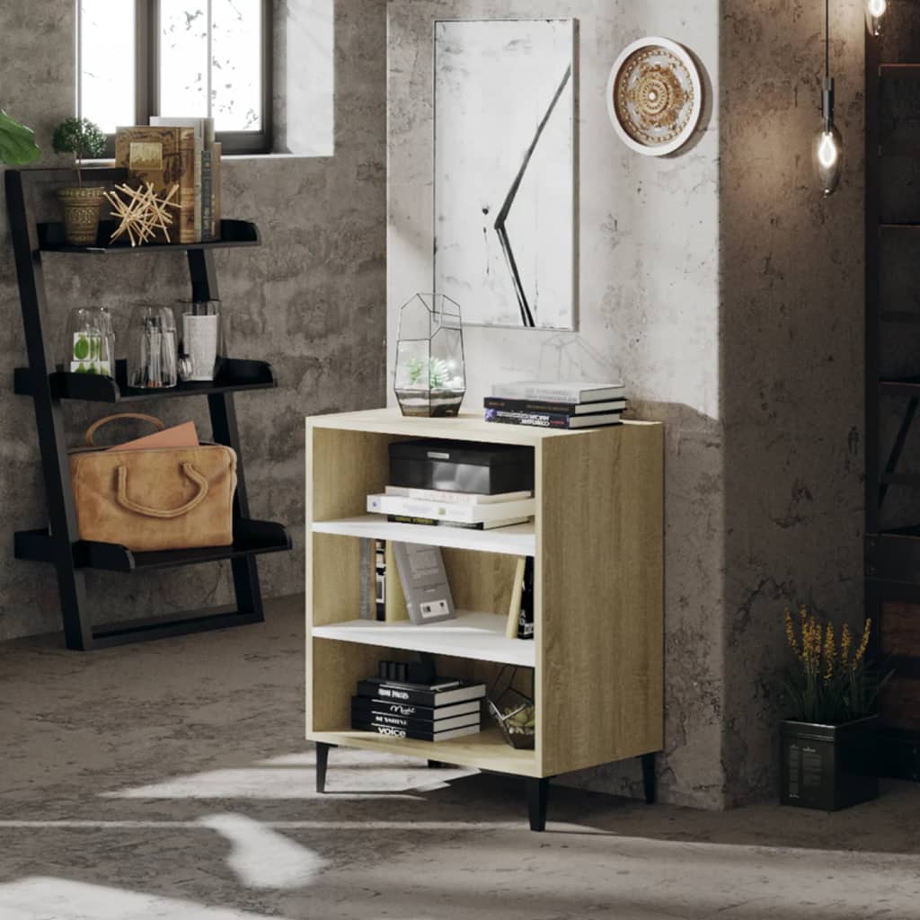 Dressoir 57x35x70 cm bewerkt hout wit en sonoma eikenkleurig