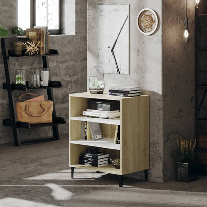 Dressoir 57x35x70 cm bewerkt hout wit en sonoma eikenkleurig