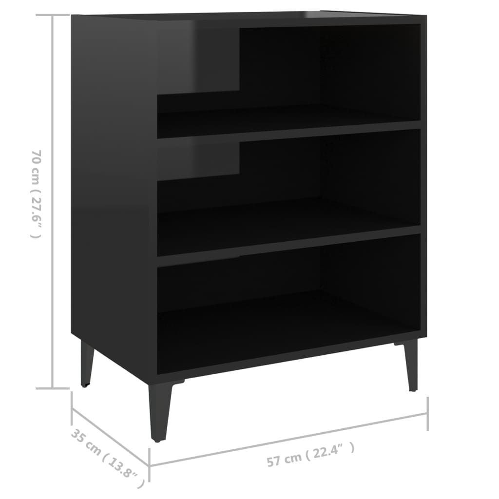 Dressoir 57x35x70 cm bewerkt hout hoogglans zwart