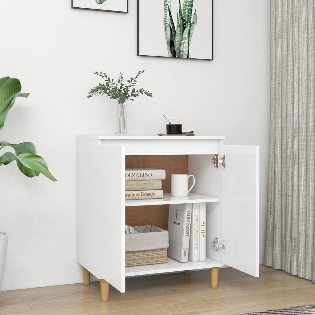 Dressoir Met Massief Houten Poten 60X35X70 Cm Bewerkt Hout Wit
