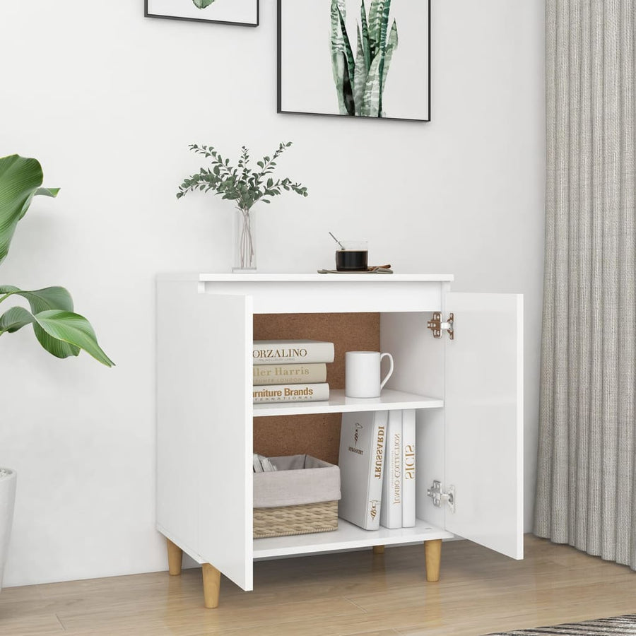 Dressoir Met Massief Houten Poten 60X35X70 Cm Bewerkt Hout Wit