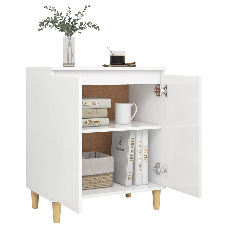 Dressoir Met Massief Houten Poten 60X35X70 Cm Bewerkt Hout Wit