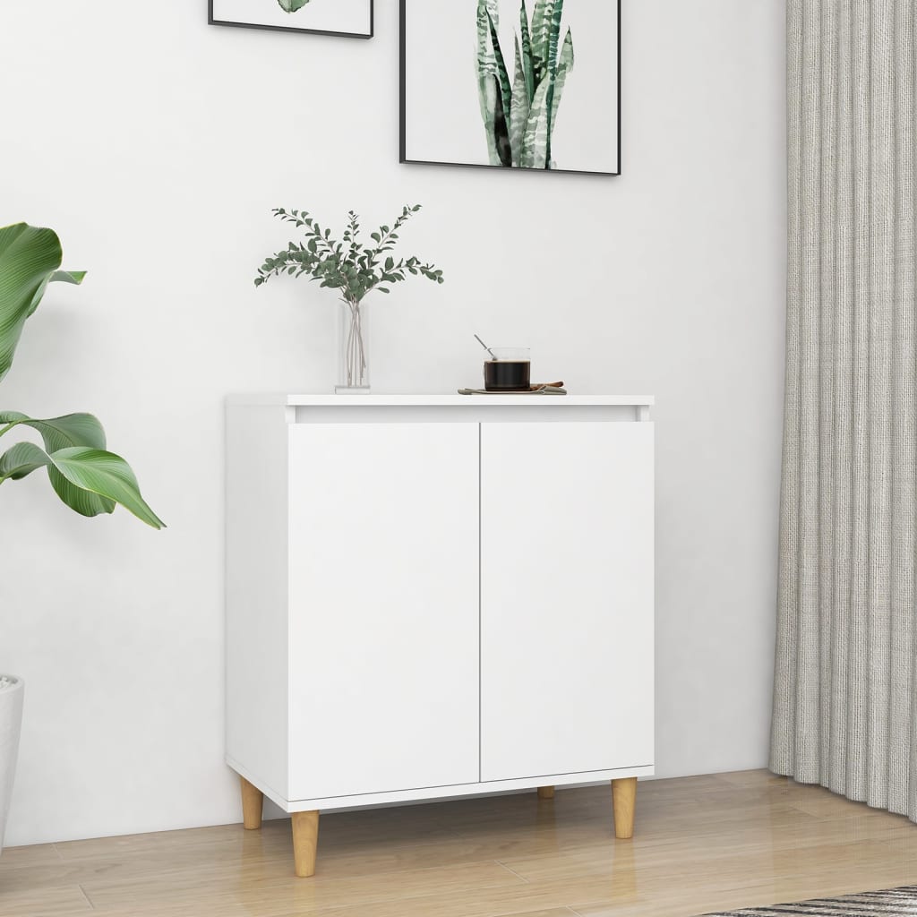 Dressoir Met Massief Houten Poten 60X35X70 Cm Bewerkt Hout Wit