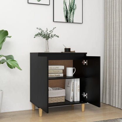 Dressoir Met Massief Houten Poten 60X35X70 Cm Spaanplaat Zwart