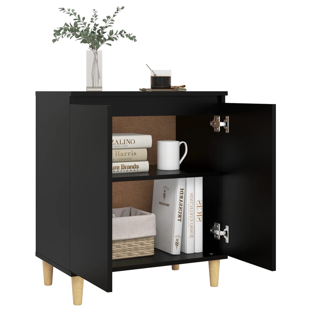 Dressoir Met Massief Houten Poten 60X35X70 Cm Spaanplaat Zwart