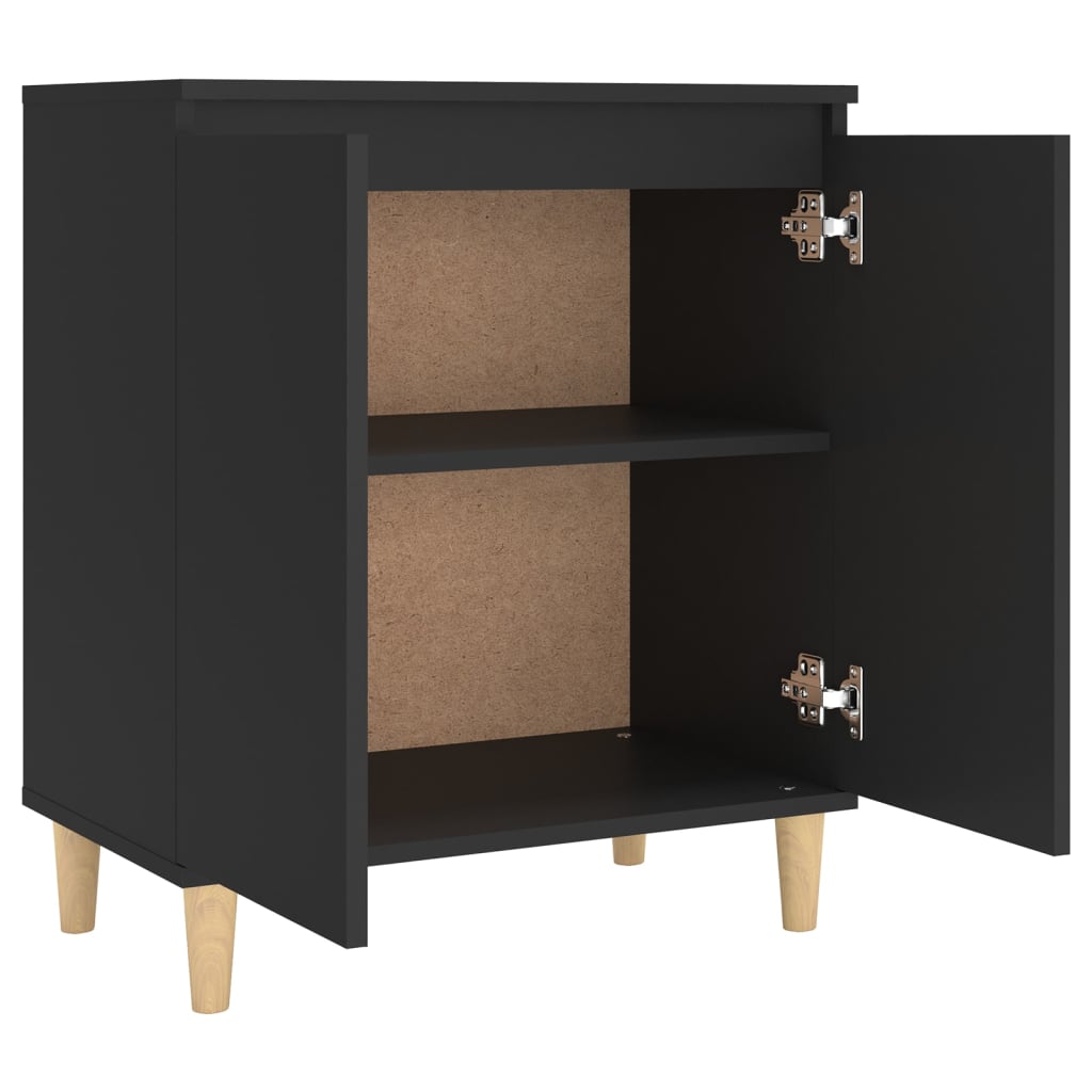 Dressoir Met Massief Houten Poten 60X35X70 Cm Spaanplaat Zwart