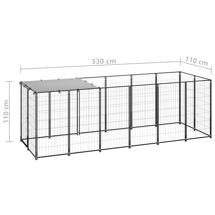Hondenkennel 330x110x110 cm staal zwart 330 x 110 x 110 cm Zwart