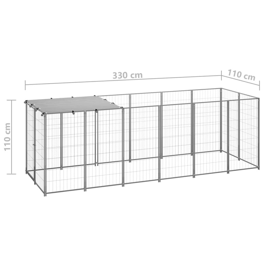 Hondenkennel 330x110x110 cm staal zilverkleurig 330 x 110 x 110 cm Zilver