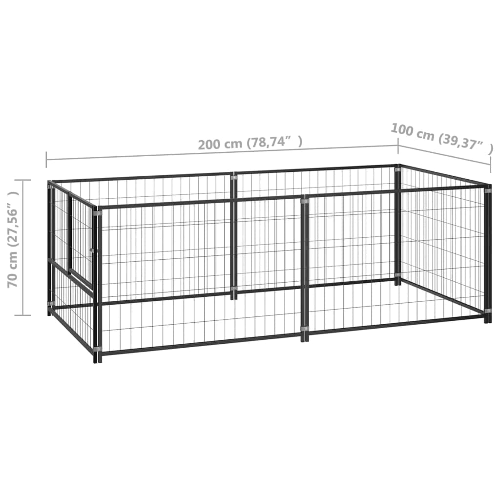 Hondenkennel 200x100x70 cm staal zwart 200 x 100 x 70 cm Zwart