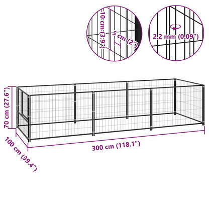Hondenkennel 300x100x70 cm staal zwart