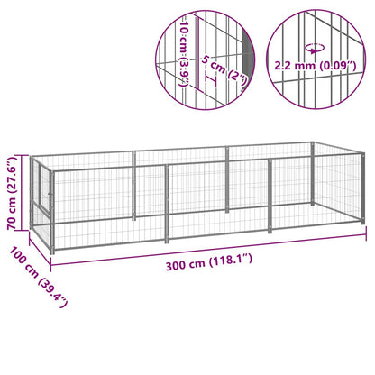 Hondenkennel 300x100x70 cm staal zilverkleurig