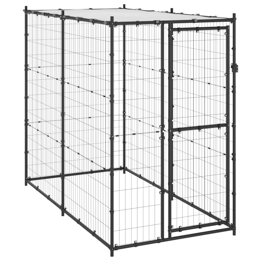 Hondenkennel Voor Buiten Met Dak Staal 110 x 220 x 180 cm Zwart en zilver Ja
