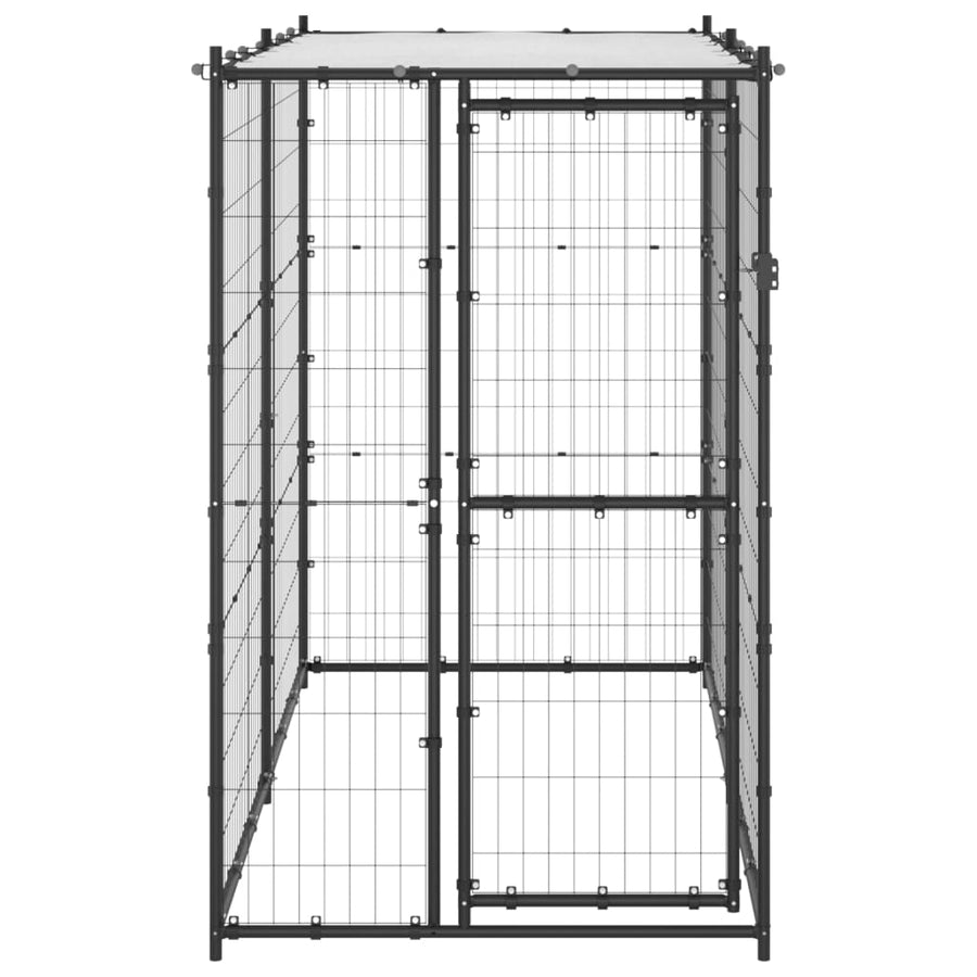 Hondenkennel Voor Buiten Met Dak Staal 110 x 220 x 180 cm Zwart en zilver Ja