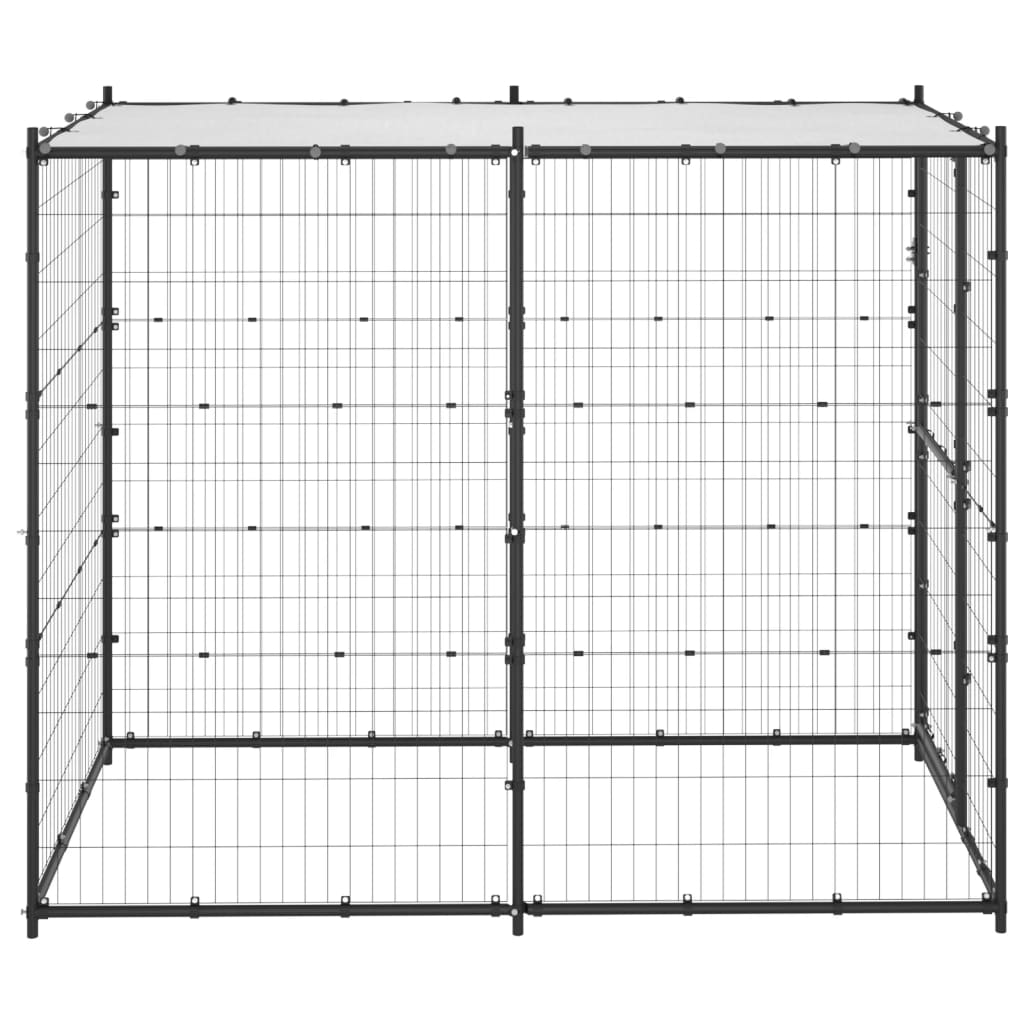 Hondenkennel Voor Buiten Met Dak Staal 110 x 220 x 180 cm Zwart en zilver Ja