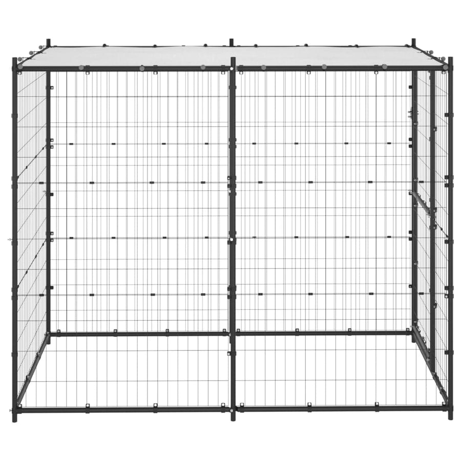 Hondenkennel Voor Buiten Met Dak Staal 110 x 220 x 180 cm Zwart en zilver Ja