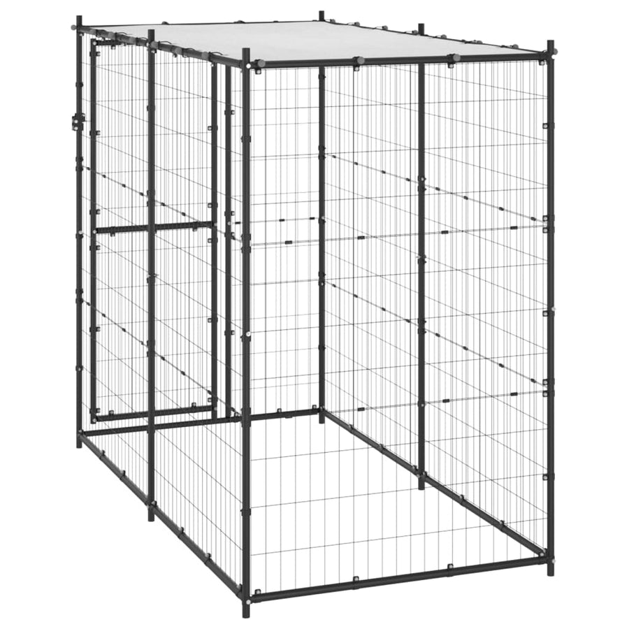 Hondenkennel Voor Buiten Met Dak Staal 110 x 220 x 180 cm Zwart en zilver Ja