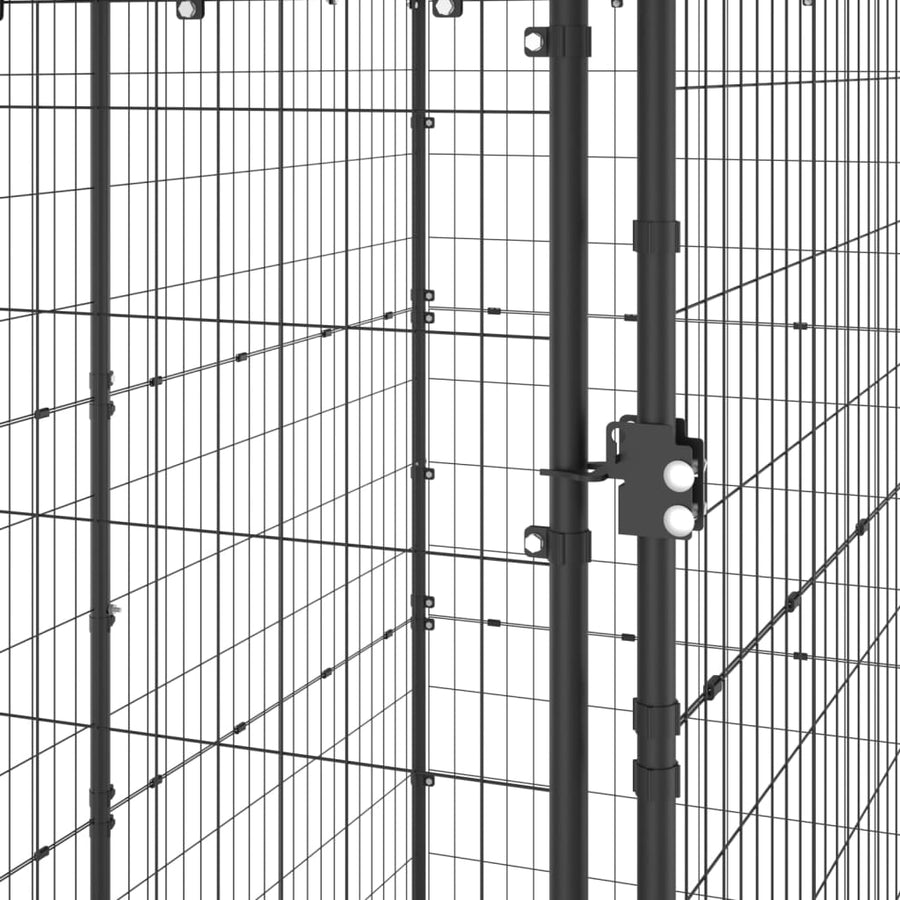 Hondenkennel Voor Buiten Met Dak Staal 110 x 220 x 180 cm Zwart en zilver Ja