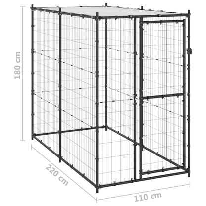 Hondenkennel Voor Buiten Met Dak Staal 110 x 220 x 180 cm Zwart en zilver Ja