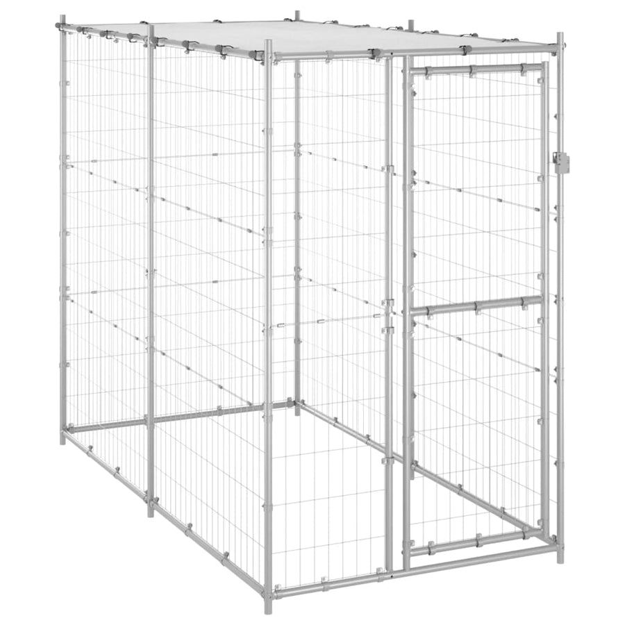 Hondenkennel buiten met dak 110x220x180 cm gegalvaniseerd staal 110 x 220 x 180 cm Zilver Ja