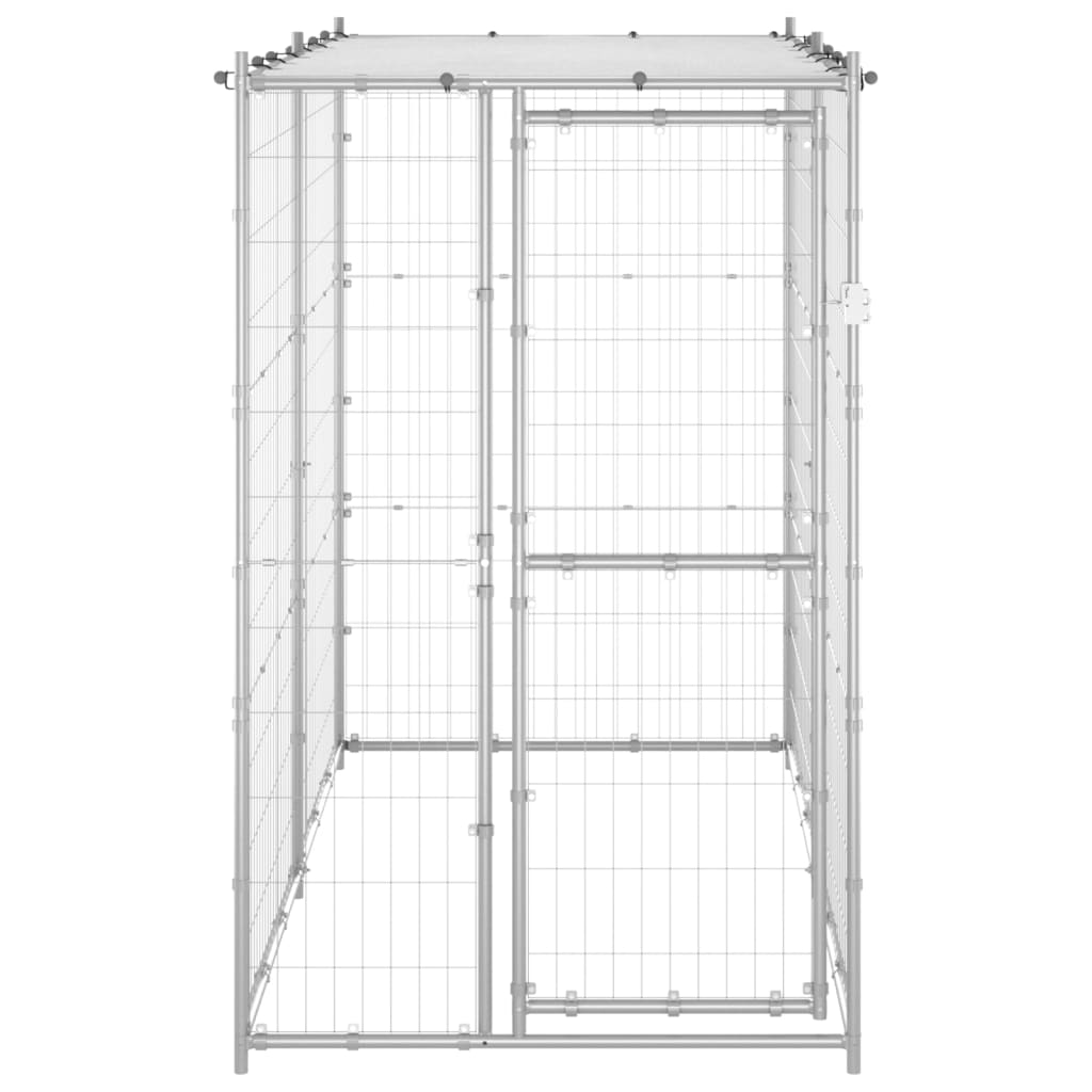 Hondenkennel buiten met dak 110x220x180 cm gegalvaniseerd staal 110 x 220 x 180 cm Zilver Ja