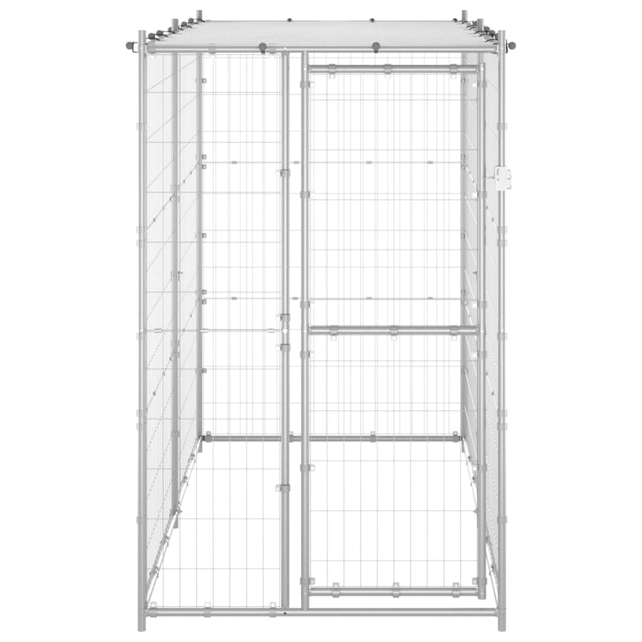 Hondenkennel buiten met dak 110x220x180 cm gegalvaniseerd staal 110 x 220 x 180 cm Zilver Ja