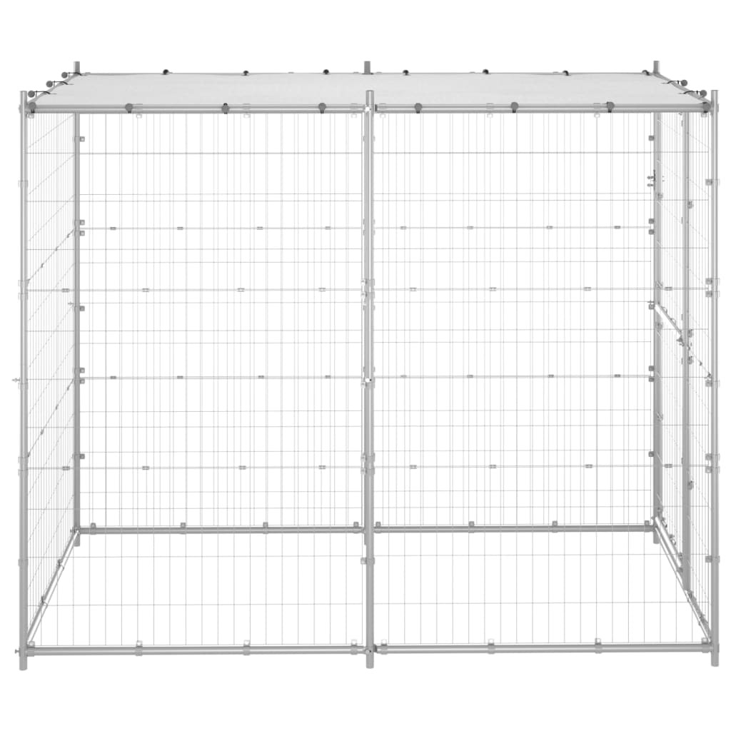 Hondenkennel buiten met dak 110x220x180 cm gegalvaniseerd staal 110 x 220 x 180 cm Zilver Ja