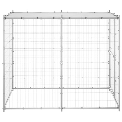 Hondenkennel buiten met dak 110x220x180 cm gegalvaniseerd staal 110 x 220 x 180 cm Zilver Ja
