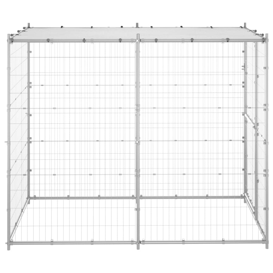 Hondenkennel buiten met dak 110x220x180 cm gegalvaniseerd staal 110 x 220 x 180 cm Zilver Ja