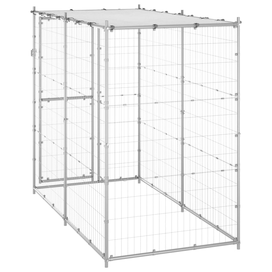 Hondenkennel buiten met dak 110x220x180 cm gegalvaniseerd staal 110 x 220 x 180 cm Zilver Ja