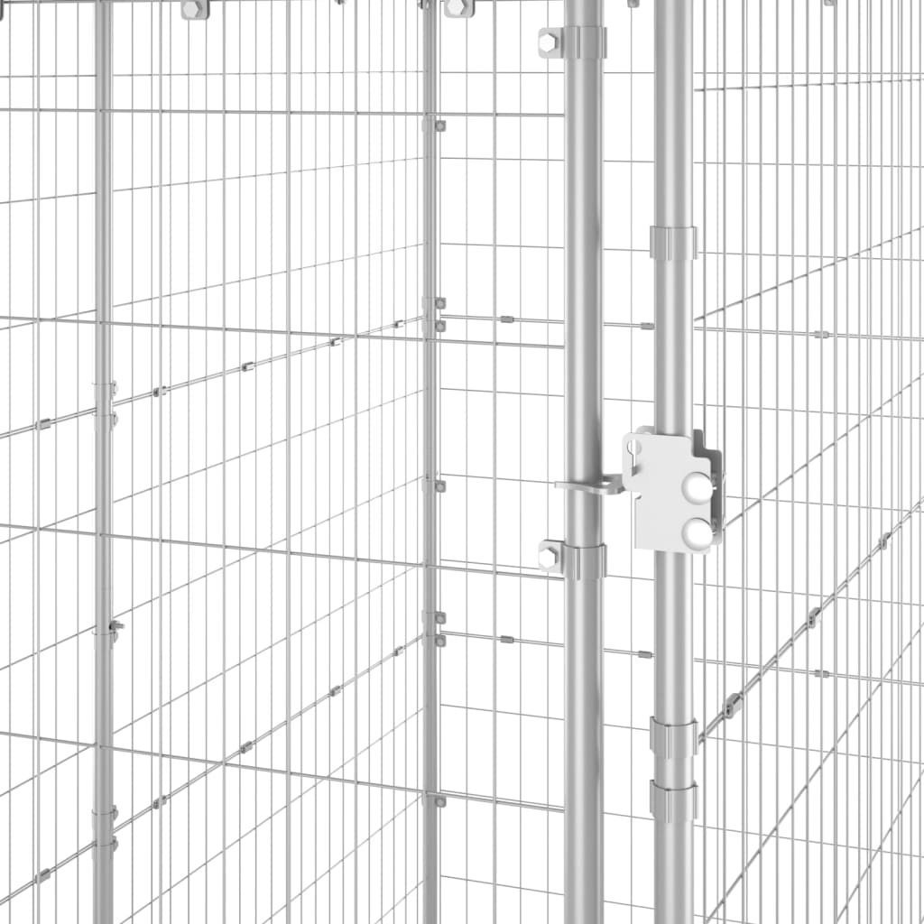 Hondenkennel buiten met dak 110x220x180 cm gegalvaniseerd staal 110 x 220 x 180 cm Zilver Ja