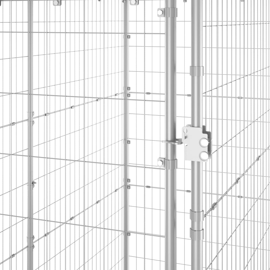 Hondenkennel buiten met dak 110x220x180 cm gegalvaniseerd staal 110 x 220 x 180 cm Zilver Ja