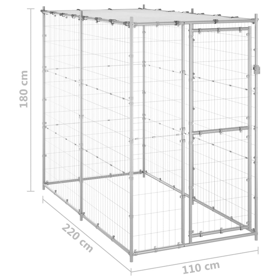 Hondenkennel buiten met dak 110x220x180 cm gegalvaniseerd staal 110 x 220 x 180 cm Zilver Ja