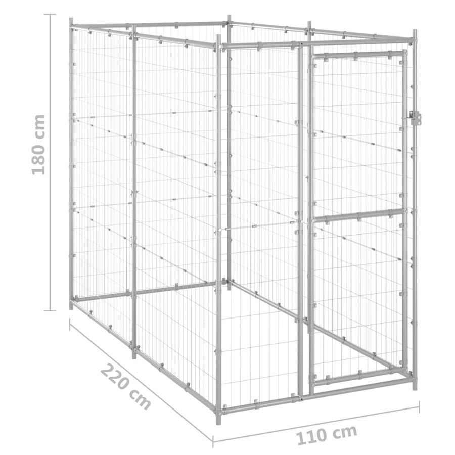Hondenkennel voor buiten 110x220x180 cm gegalvaniseerd staal 110 x 220 x 180 cm Zilver Nee