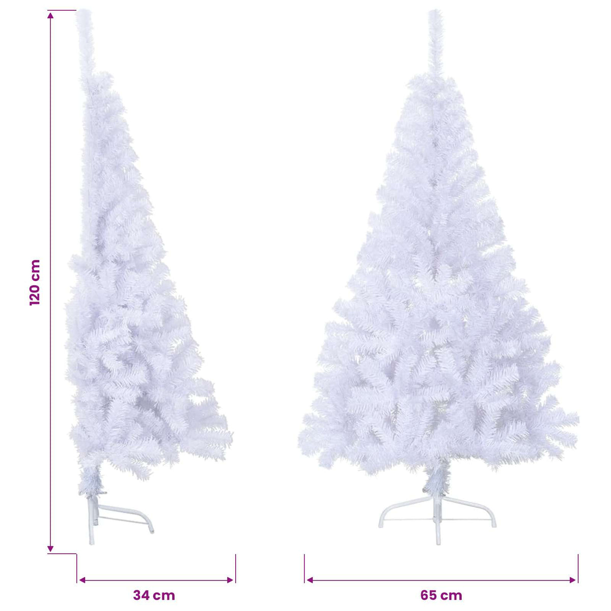 Kunstkerstboom met standaard half 120 cm PVC wit