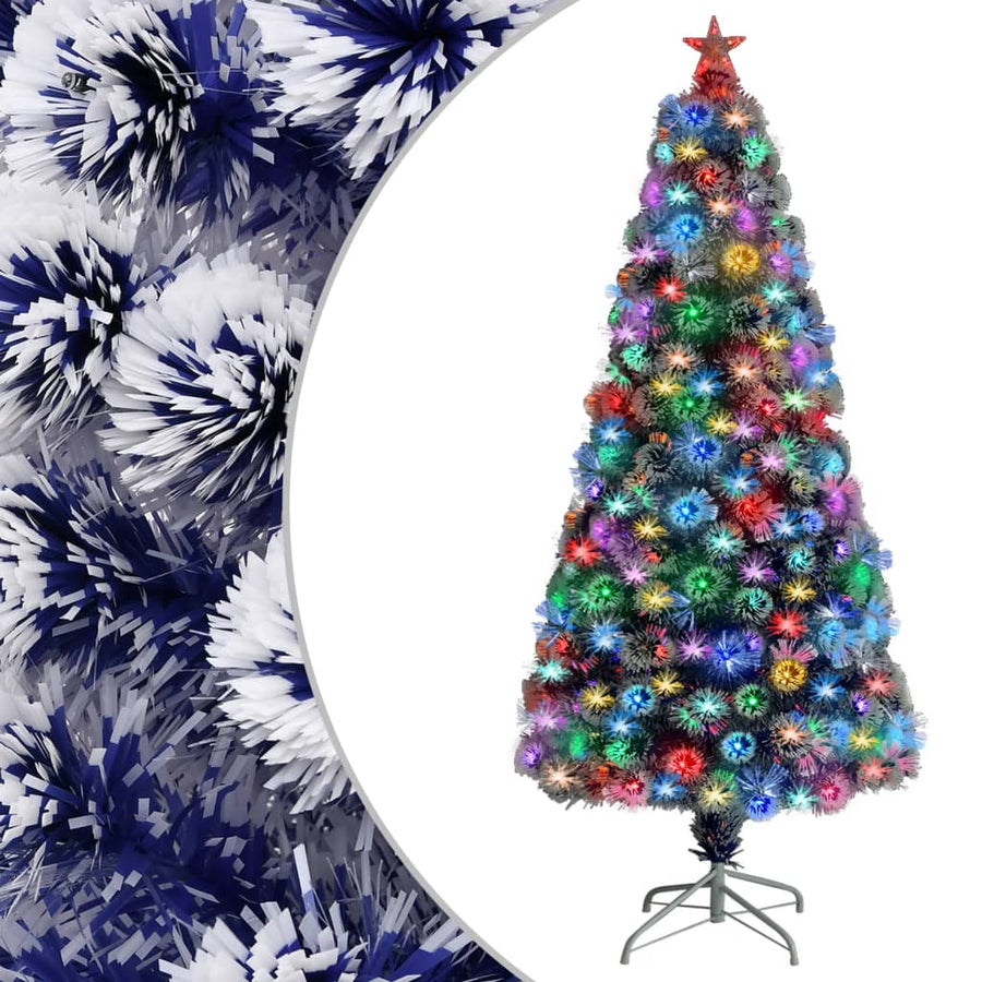 Kunstkerstboom Met Verlichting 150 Cm Glasvezel 150 x 70 cm Wit en blauw