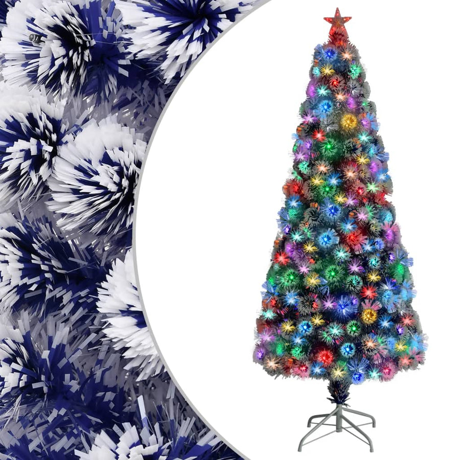 Kunstkerstboom Met Verlichting 180 Cm Glasvezel 180 x 80 cm Wit en blauw